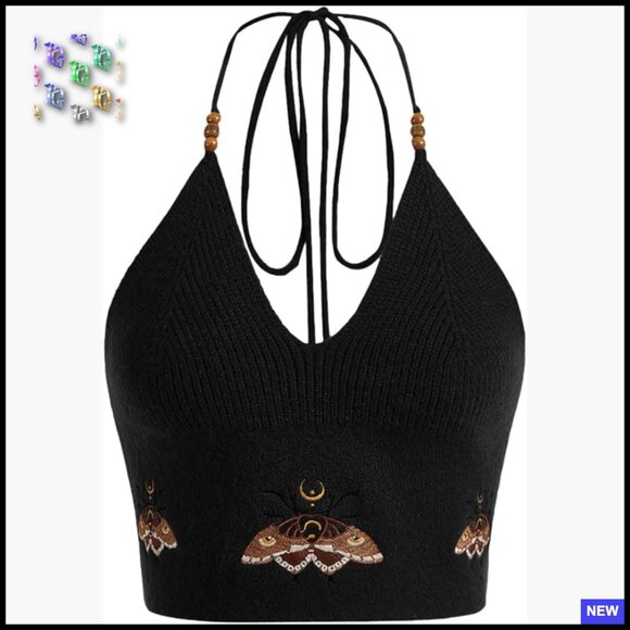 Tops - Boho Halter Top Y2K Festival Wear Crochet Crop Top V Neck Backless